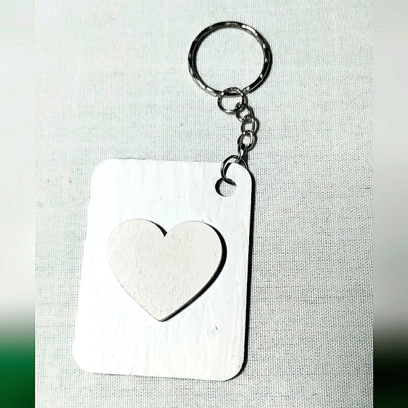 NEW Handmade Keychain Bag Tag! Italian Textured Wood. "I LOVE My Bag" Wood Heart - Picture 5 of 8